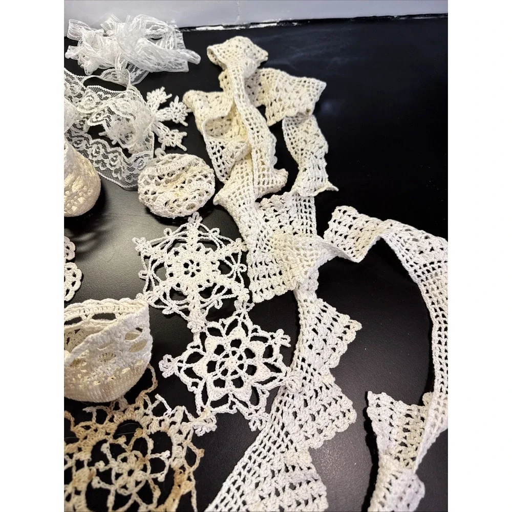 20 Hand Crochet Doilies Cotton Crocheted Lace Vintage Lace Ornaments Estate Find